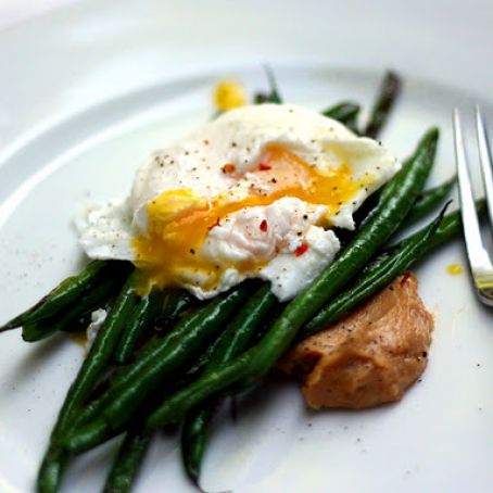 Miso Butter on Poached Eggs and Green Beans